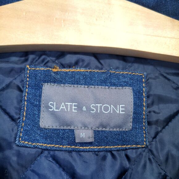 Slate & Stone Men's Denim Trucker Jacket Medium Long Sleeve Blue Flap Pockets - Picture 8 of 12